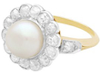 pearl and diamond cluster ring