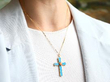 Blue Enamel Cross Pendant On Neck