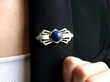 wearing lapis lazuli brooch