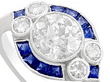 old cut diamond and sapphire ring close up