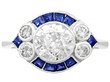 old cut diamond and sapphire ring in platinum