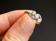 Three Stone Diamond Twist Ring Close Up