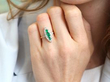 Emerald and Diamond Yellow Gold Marquise Ring On Hand