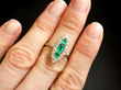 Emerald and Diamond Yellow Gold Marquise Ring On Finger