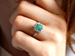 Vintage Emerald and Diamond White Gold Cluster Ring On Hand