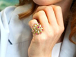 Statement Ruby Ring in Yellow Gold being worn