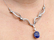 Ceylon Blue Sapphire Necklace with Diamonds in platinum wearing