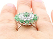 Large Emerald and Diamond Cocktail Ring on finger