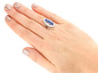 wearing Blue Sapphire and Diamond Cluster Ring for Sale
