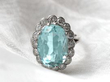 Vintage Aquamarine and Diamond Dress Ring Close Up