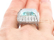 Emerald Cut Aquamarine Platinum Ring on Finger