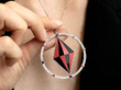 showcasing a coral pendant with onyx
