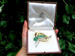 Boxed Emerald and Diamond Brooch