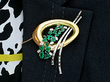 Boxed Emerald and Diamond Brooch