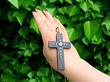 Onyx and Diamond Cross Pendant Necklace