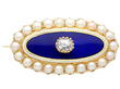 Blue Enamel and Pearl Brooch