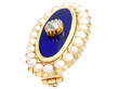 Blue Enamel and Pearl Brooch