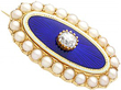Blue Enamel and Pearl Brooch