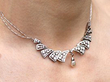 Vintage Diamond Necklace with Pearl Drop  Wearing Close Up
