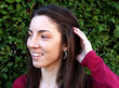 Curved Diamond and Gemstone Earrings Wearing