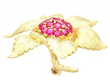 Burmese Ruby and Gold Flower Brooch