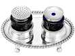 Antique Silver Inkstand with Blue Glass