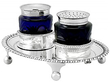 Antique Silver Inkstand with Blue Glass