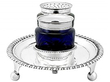 Antique Silver Inkstand with Blue Glass