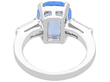 White Gold Cushion Cut Sapphire Ring with Baguette Side Stones