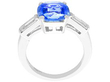 Antique Cushion Cut Sapphire Ring with Baguette Side Stones