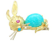 Gemstone Rabbit Brooch in Gold Vintage