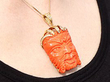 Vintage Carved Face Coral Pendant Wearing