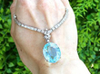 Diamond Necklace with Aquamarine Pendant outside