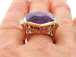 Hexagonal Cut Amethyst Ring in Gold Wearing
