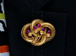 Antique Garnet Brooch in Gold for Sale Wearing