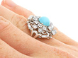 White Gold Diamond and Turquoise Ring for Sale Wearing 