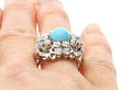 White Gold Diamond and Turquoise Ring for Sale Wearing 