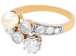 Antique 1920s Single Pearl Ring with Diamonds for Sale