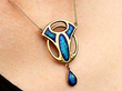 Art Nouveau Enamel Pendant in Gold Wearing