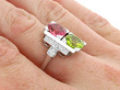 Pink Tourmaline and Peridot Ring worn on hand