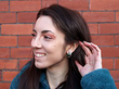 Wearing Image for Green Tourmaline Earrings with Rubies