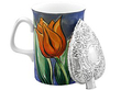 Victorian Silver Heart Flask next to mug