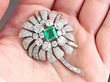 Emerald Floral Brooch with Diamonds