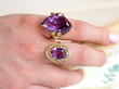 Oval Amethyst Ring in Gold on hand