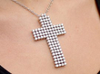 Large Diamond Cross Necklace in White Gold wearing