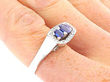 Three Stone Cushion Cut Sapphire Ring with Diamonds wearing