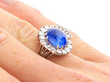 White Gold Oval Sapphire and Diamond Cluster Ring wearing