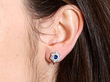 Sapphire and Diamond Earrings in Platinum wearing