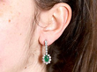 Pear Cut Emerald and Diamond Drop Earrings Wearing