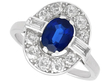 Oval Sapphire Cluster Ring with Baguette Side Stones